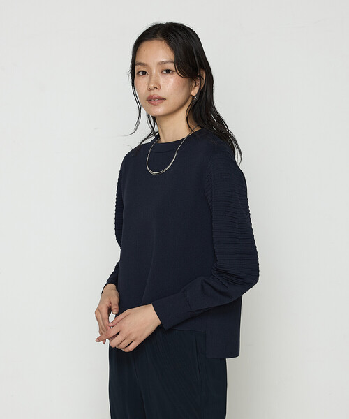 Gabardine K.T（ギャバジンケーティー）の「〔 +サイズ 〕 ブライトストレッチヤーン ミラノリブバナナスリーブセーター（ニット/セーター・レディース・グレー/ネイビー・13号）」の12枚目の写真