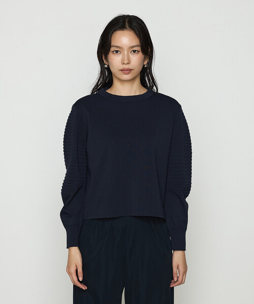 Gabardine K.T（ギャバジンケーティー）の「〔 +サイズ 〕 ブライトストレッチヤーン ミラノリブバナナスリーブセーター（ニット/セーター・レディース・グレー/ネイビー・13号）」の13枚目の写真