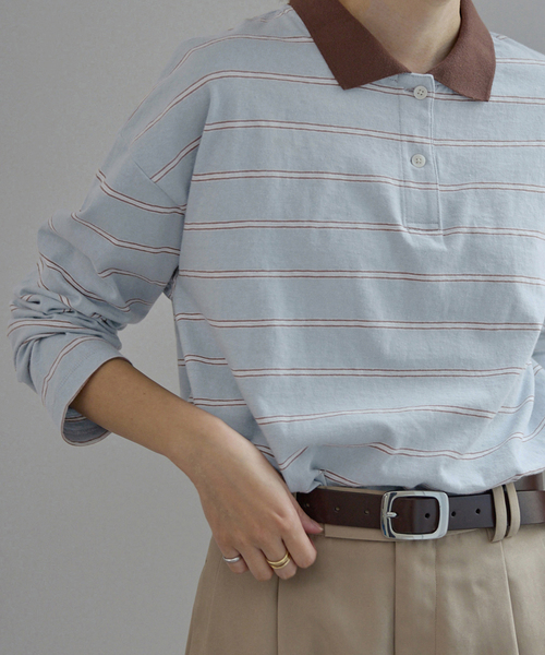 SLOBE IENA（スローブイエナ）の「ヴィンテージボーダー（Tシャツ/カットソー・レディース・チャコールグレー/ブルー・FREE）」の2枚目の写真