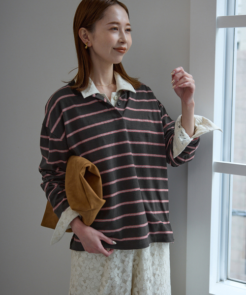 SLOBE IENA（スローブイエナ）の「ヴィンテージボーダー（Tシャツ/カットソー・レディース・チャコールグレー/ブルー・FREE）」の7枚目の写真