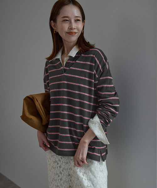 SLOBE IENA（スローブイエナ）の「ヴィンテージボーダー（Tシャツ/カットソー・レディース・チャコールグレー/ブルー・FREE）」の8枚目の写真