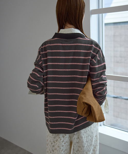 SLOBE IENA（スローブイエナ）の「ヴィンテージボーダー（Tシャツ/カットソー・レディース・チャコールグレー/ブルー・FREE）」の9枚目の写真