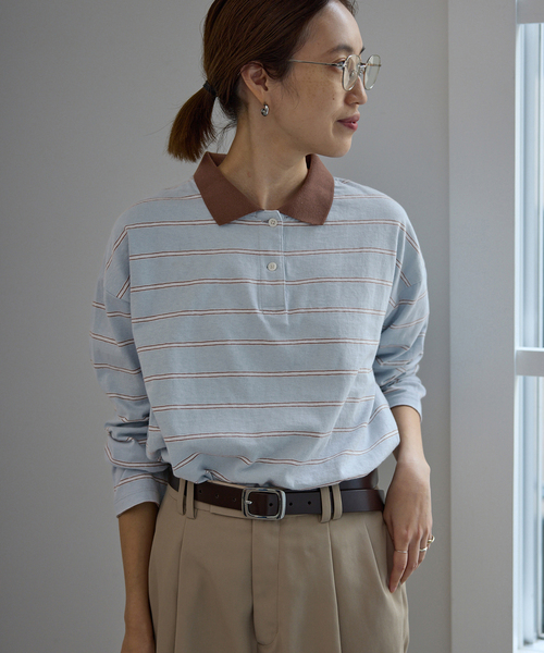 SLOBE IENA（スローブイエナ）の「ヴィンテージボーダー（Tシャツ/カットソー・レディース・チャコールグレー/ブルー・FREE）」の16枚目の写真