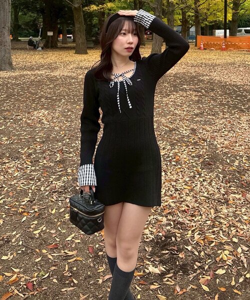 continuer de NICE CLAUP（コンティニューデナイスクラップ）の「【@ayupi.06セレクト】ケーブルニットミニワンピース（ワンピース・レディース・ブラック/アイボリー・FREE）」の20枚目の写真