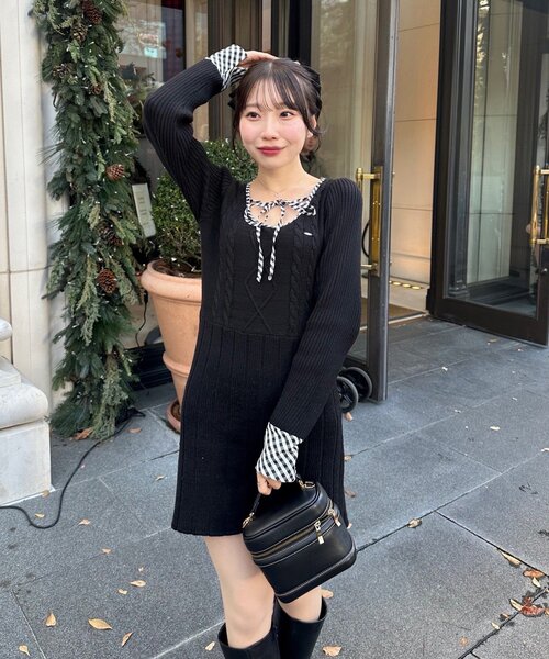 セール】【@ayupi.06セレクト】ケーブルニットミニワンピース