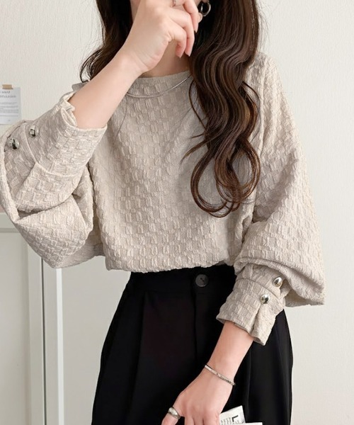 classicalelf(クラシカルエルフ)の「ゆるっとオトナのこなれ感。フクレジャガードプルオーバー(長袖)(Tシャツ/カットソー・レディース・ブラック/グレイッシュベージュ/アイボリー/ピンク・LARGE/MEDIUM/SMALL/X-LARGE)」の1枚目の写真