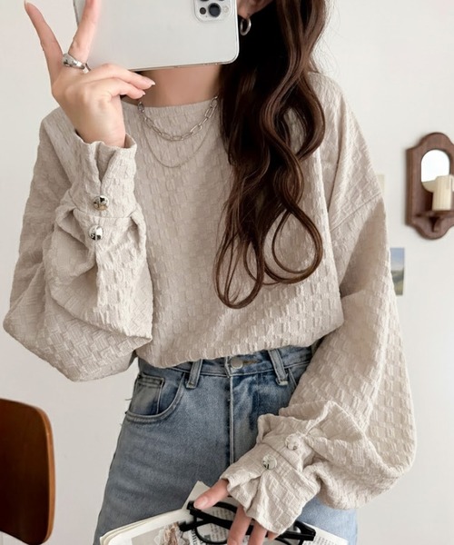 classicalelf(クラシカルエルフ)の「ゆるっとオトナのこなれ感。フクレジャガードプルオーバー(長袖)(Tシャツ/カットソー・レディース・ブラック/グレイッシュベージュ/アイボリー/ピンク・LARGE/MEDIUM/SMALL/X-LARGE)」の8枚目の写真
