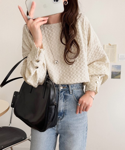 classicalelf(クラシカルエルフ)の「ゆるっとオトナのこなれ感。フクレジャガードプルオーバー(長袖)(Tシャツ/カットソー・レディース・ブラック/グレイッシュベージュ/アイボリー/ピンク・LARGE/MEDIUM/SMALL/X-LARGE)」の20枚目の写真