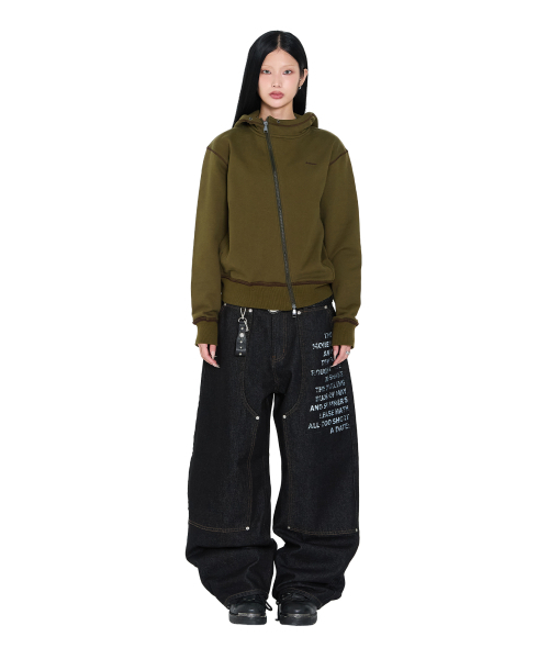 セール】Double Knee Lettering Denim Pants (Black)（デニムパンツ