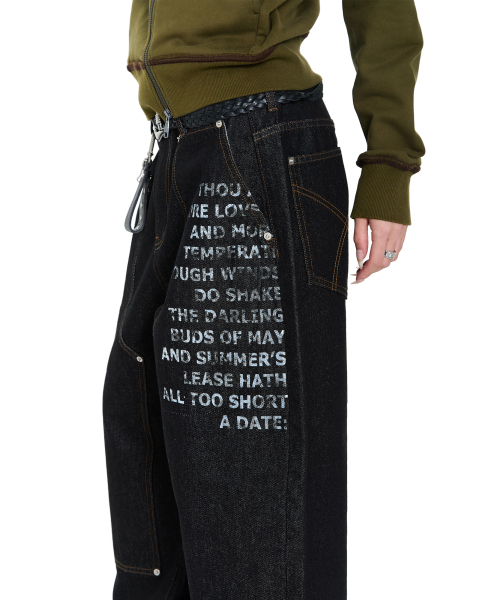 AAKAM（アーカム）の「Double Knee Lettering Denim Pants (Black)（デニムパンツ・レディース・その他・1/2）」の4枚目の写真