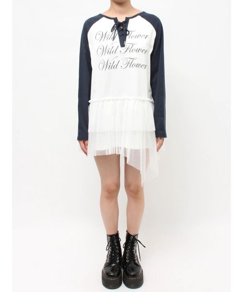 jouetie（ジュエティ）の「ヘムフリルラグランワンピース（ワンピース・レディース・ブラック/ブルー/オフホワイト・MEDIUM）」の8枚目の写真