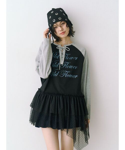 jouetie(ジュエティ)の「ヘムフリルラグランワンピース(ワンピース・レディース・ブラック/ブルー/オフホワイト・MEDIUM)」の10枚目の写真