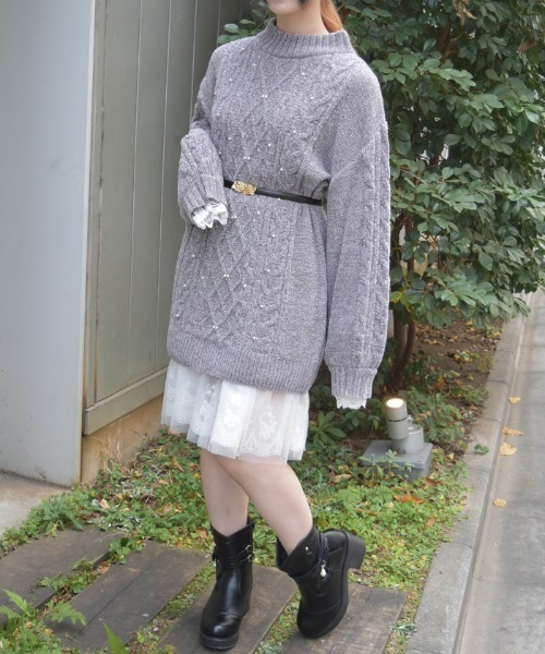axes femme(アクシーズファム)の「ラメ×ベロアモールチュニック(チュニック・レディース・グレー/ホワイト/ピンク・FREE)」の7枚目の写真
