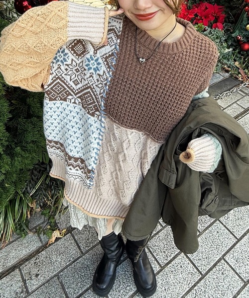 DOUBLE NAME（ダブルネーム）の「編地クレイジーニット（ニット/セーター・レディース・ネイビー/ブラウン/ブラック系・FREE）」の3枚目の写真