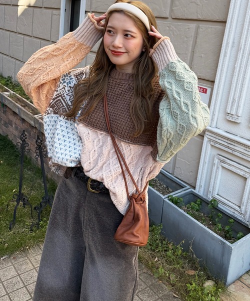 DOUBLE NAME（ダブルネーム）の「編地クレイジーニット（ニット/セーター・レディース・ネイビー/ブラウン/ブラック系・FREE）」の10枚目の写真