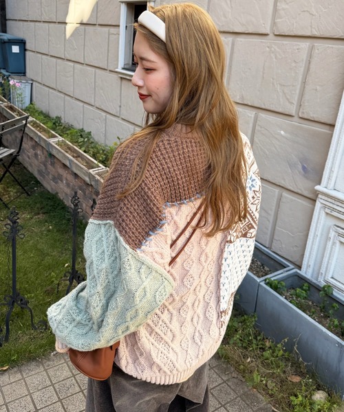 DOUBLE NAME（ダブルネーム）の「編地クレイジーニット（ニット/セーター・レディース・ネイビー/ブラウン/ブラック系・FREE）」の12枚目の写真