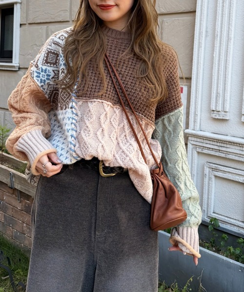 DOUBLE NAME（ダブルネーム）の「編地クレイジーニット（ニット/セーター・レディース・ネイビー/ブラウン/ブラック系・FREE）」の13枚目の写真