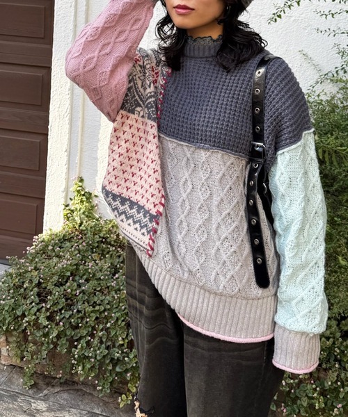 DOUBLE NAME（ダブルネーム）の「編地クレイジーニット（ニット/セーター・レディース・ネイビー/ブラウン/ブラック系・FREE）」の14枚目の写真