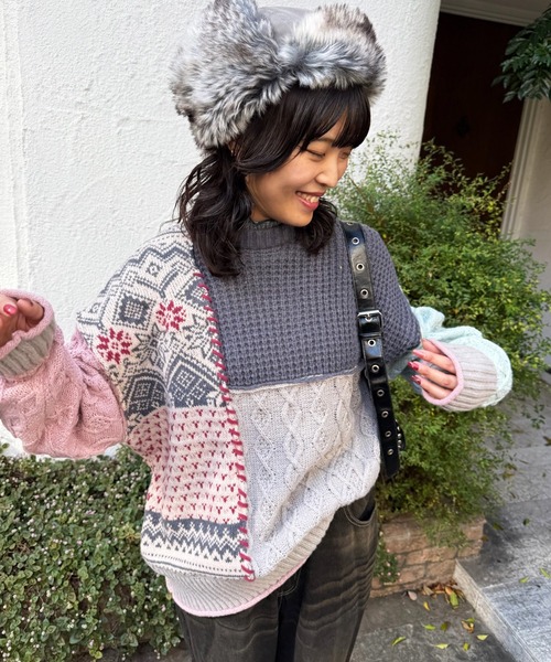 DOUBLE NAME（ダブルネーム）の「編地クレイジーニット（ニット/セーター・レディース・ネイビー/ブラウン/ブラック系・FREE）」の16枚目の写真