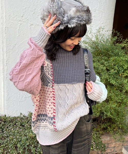 DOUBLE NAME（ダブルネーム）の「編地クレイジーニット（ニット/セーター・レディース・ネイビー/ブラウン/ブラック系・FREE）」の17枚目の写真