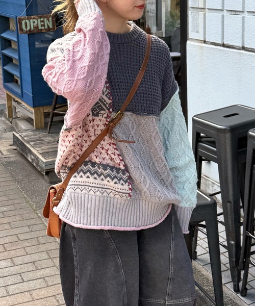 DOUBLE NAME（ダブルネーム）の「編地クレイジーニット（ニット/セーター・レディース・ネイビー/ブラウン/ブラック系・FREE）」の19枚目の写真