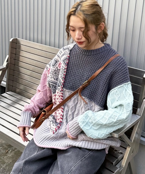 DOUBLE NAME（ダブルネーム）の「編地クレイジーニット（ニット/セーター・レディース・ネイビー/ブラウン/ブラック系・FREE）」の20枚目の写真