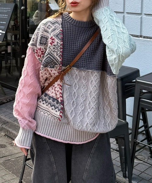 DOUBLE NAME（ダブルネーム）の「編地クレイジーニット（ニット/セーター・レディース・ネイビー/ブラウン/ブラック系・FREE）」の21枚目の写真