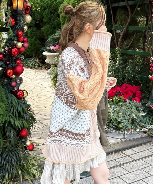 DOUBLE NAME（ダブルネーム）の「編地クレイジーニット（ニット/セーター・レディース・ネイビー/ブラウン/ブラック系・FREE）」の7枚目の写真