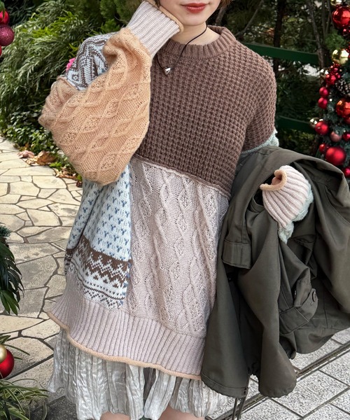 DOUBLE NAME（ダブルネーム）の「編地クレイジーニット（ニット/セーター・レディース・ネイビー/ブラウン/ブラック系・FREE）」の8枚目の写真