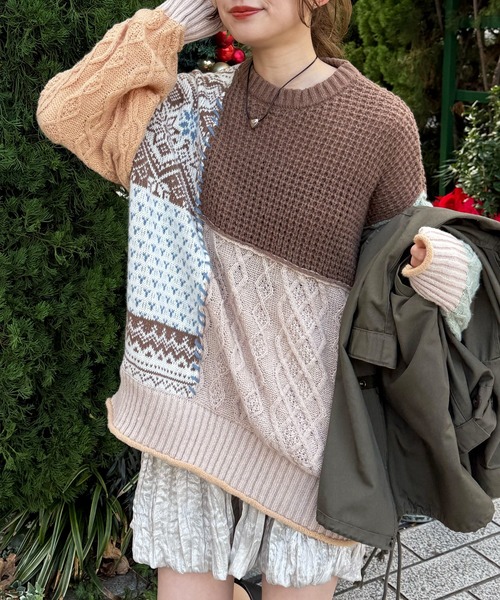 DOUBLE NAME（ダブルネーム）の「編地クレイジーニット（ニット/セーター・レディース・ネイビー/ブラウン/ブラック系・FREE）」の9枚目の写真