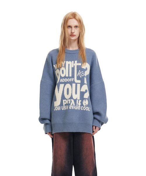 ADDOFF(アドオフ)の「LETTERING KNIT SWEATER BLUE(ニット/セーター・レディース・その他・LARGE/MEDIUM/SMALL)」の2枚目の写真