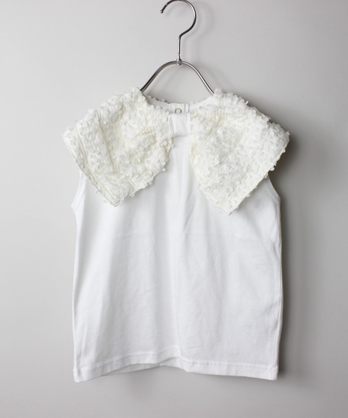 maarook(マルーク)の「雪柳リボンカラー天竺Tシャツ(Tシャツ/カットソー・キッズ・ホワイト/ブラック・120cm/130cm/90cm/100cm/110cm)」の2枚目の写真