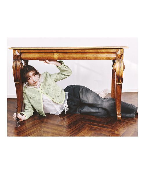 LILY BROWN（リリーブラウン）の「ツイードジャケット（ノーカラージャケット・レディース・ミント/ホワイト/レッド・F）」の5枚目の写真