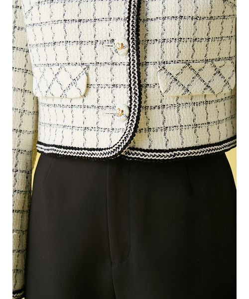 LILY BROWN（リリーブラウン）の「ツイードジャケット（ノーカラージャケット・レディース・ミント/ホワイト/レッド・F）」の12枚目の写真