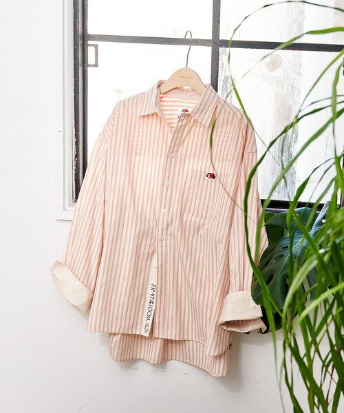 FREAK'S STORE（フリークスストア）の「FRUIT OF THE LOOM×FREAK'S STORE/フルーツオブザルーム 別注 マルチカラー 長袖シャツ/ストライプシャツ/チェックシャツ（シャツ/ブラウス・レディース・レモンイエロー/ブルー/オリーブ/ホワイト/ピンク/オレンジ/ネイビー/パープル・ﾌﾘ-）」の8枚目の写真