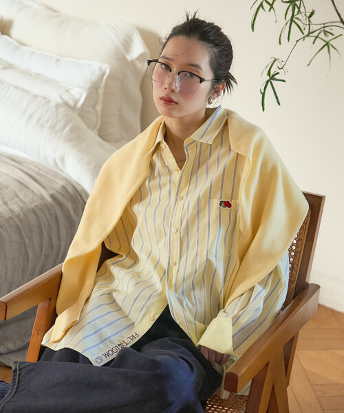 FREAK'S STORE（フリークスストア）の「FRUIT OF THE LOOM×FREAK'S STORE/フルーツオブザルーム 別注 マルチカラー 長袖シャツ/ストライプシャツ/チェックシャツ（シャツ/ブラウス・レディース・レモンイエロー/ブルー/オリーブ/ホワイト/ピンク/オレンジ/ネイビー/パープル・ﾌﾘ-）」の7枚目の写真