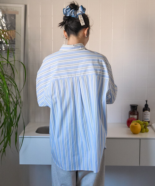FREAK'S STORE（フリークスストア）の「FRUIT OF THE LOOM×FREAK'S STORE/フルーツオブザルーム 別注 マルチカラー 長袖シャツ/ストライプシャツ/チェックシャツ（シャツ/ブラウス・レディース・レモンイエロー/ブルー/オリーブ/ホワイト/ピンク/オレンジ/ネイビー/パープル・ﾌﾘ-）」の15枚目の写真