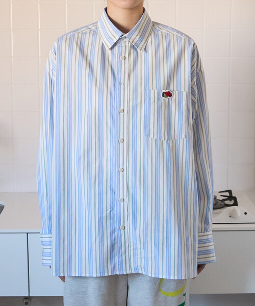 FREAK'S STORE（フリークスストア）の「FRUIT OF THE LOOM×FREAK'S STORE/フルーツオブザルーム 別注 マルチカラー 長袖シャツ/ストライプシャツ/チェックシャツ（シャツ/ブラウス・レディース・レモンイエロー/ブルー/オリーブ/ホワイト/ピンク/オレンジ/ネイビー/パープル・ﾌﾘ-）」の17枚目の写真