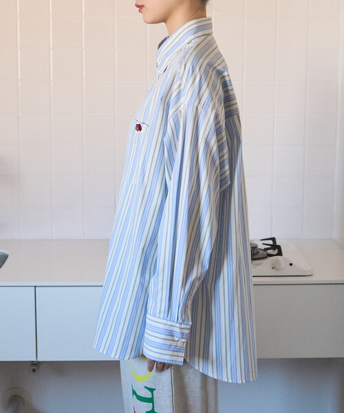 FREAK'S STORE（フリークスストア）の「FRUIT OF THE LOOM×FREAK'S STORE/フルーツオブザルーム 別注 マルチカラー 長袖シャツ/ストライプシャツ/チェックシャツ（シャツ/ブラウス・レディース・レモンイエロー/ブルー/オリーブ/ホワイト/ピンク/オレンジ/ネイビー/パープル・ﾌﾘ-）」の18枚目の写真