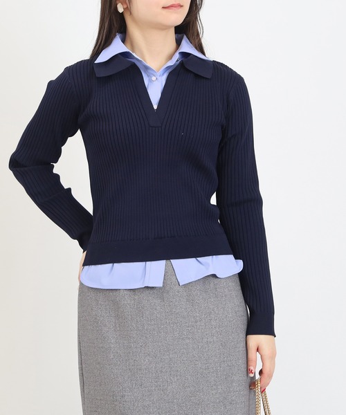 TRUDEA（トルディア）の「【300日着られるニット/多機能素材】スポンディッシュ シャツイミテーション スキッパーリブニット（ニット/セーター・レディース・ライトグレー/ネイビー/アイボリー・LARGE/MEDIUM）」の3枚目の写真