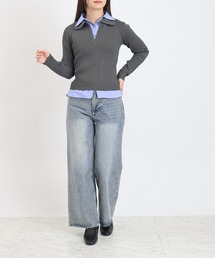 【300日着られるニット/多機能素材】スポンディッシュ シャツイミテーション スキッパーリブニット