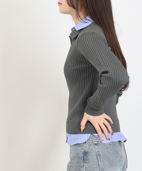 TRUDEA（トルディア）の「【300日着られるニット/多機能素材】スポンディッシュ シャツイミテーション スキッパーリブニット（ニット/セーター・レディース・ライトグレー/ネイビー/アイボリー・LARGE/MEDIUM）」の5枚目の写真