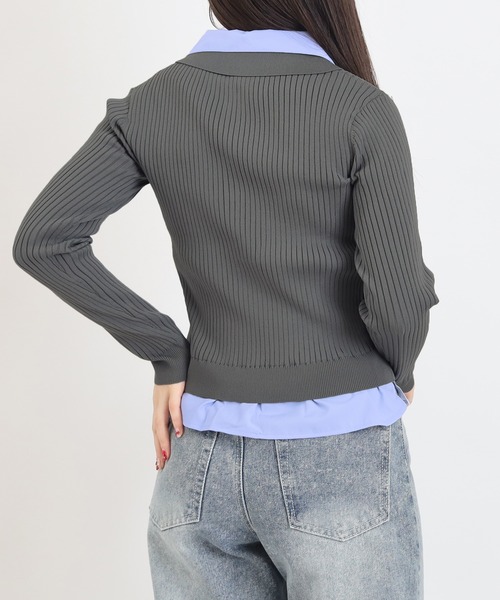 TRUDEA（トルディア）の「【300日着られるニット/多機能素材】スポンディッシュ シャツイミテーション スキッパーリブニット（ニット/セーター・レディース・ライトグレー/ネイビー/アイボリー・LARGE/MEDIUM）」の6枚目の写真