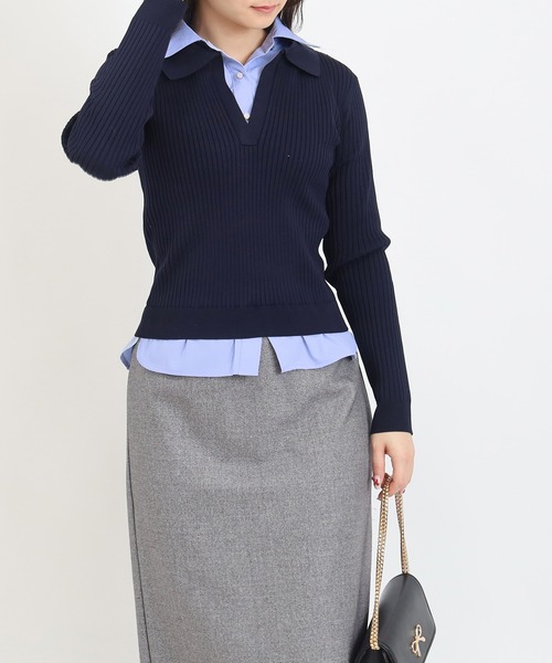 TRUDEA（トルディア）の「【300日着られるニット/多機能素材】スポンディッシュ シャツイミテーション スキッパーリブニット（ニット/セーター・レディース・ライトグレー/ネイビー/アイボリー・LARGE/MEDIUM）」の7枚目の写真