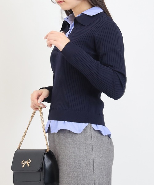 TRUDEA（トルディア）の「【300日着られるニット/多機能素材】スポンディッシュ シャツイミテーション スキッパーリブニット（ニット/セーター・レディース・ライトグレー/ネイビー/アイボリー・LARGE/MEDIUM）」の8枚目の写真