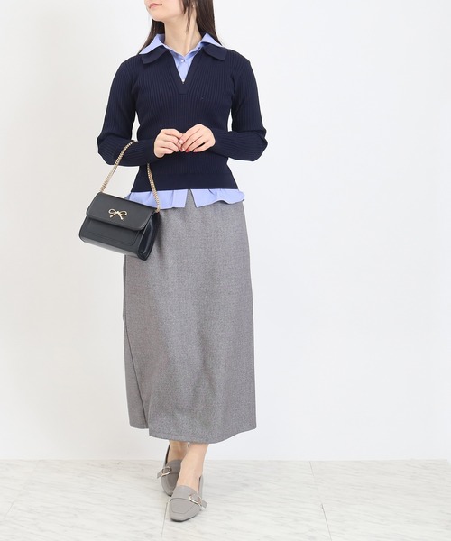 TRUDEA（トルディア）の「【300日着られるニット/多機能素材】スポンディッシュ シャツイミテーション スキッパーリブニット（ニット/セーター・レディース・ライトグレー/ネイビー/アイボリー・LARGE/MEDIUM）」の10枚目の写真