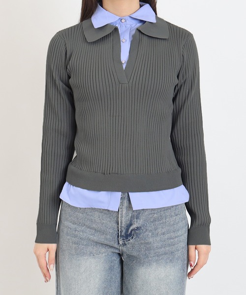 TRUDEA（トルディア）の「【300日着られるニット/多機能素材】スポンディッシュ シャツイミテーション スキッパーリブニット（ニット/セーター・レディース・ライトグレー/ネイビー/アイボリー・LARGE/MEDIUM）」の15枚目の写真