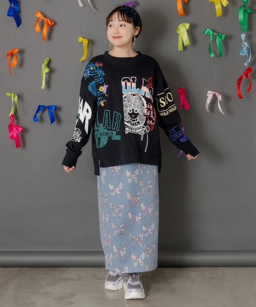 ScoLar（スカラー）の「153761：アニマルor蝶柄 裏ボアあったかスカート（スカート・レディース・オレンジ/ブルー・M）」の4枚目の写真