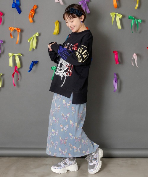 ScoLar（スカラー）の「153761：アニマルor蝶柄 裏ボアあったかスカート（スカート・レディース・オレンジ/ブルー・M）」の6枚目の写真