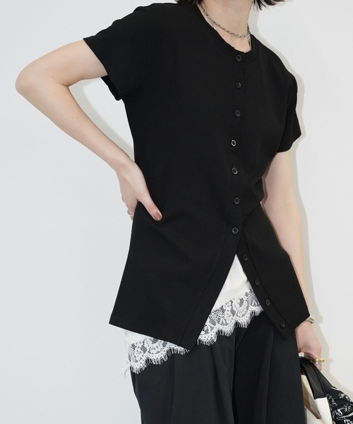chuclla(チュクラ)の「フロントボタン リブニットトップス chw26s080(Tシャツ/カットソー・レディース・ブラック・FREE)」の6枚目の写真